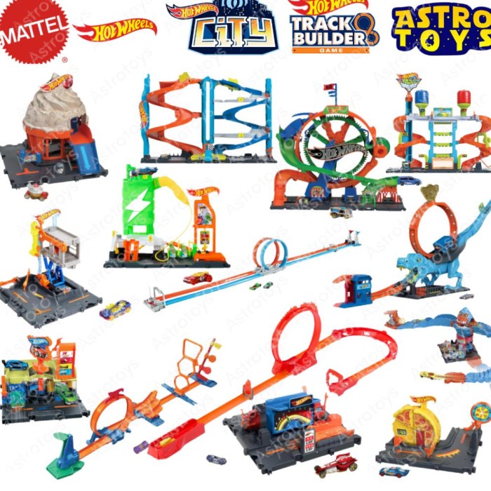 HOT WHEELS TRACK BUILDER LOOP & CITY DOWNTOWN MATTEL ORIGINAL - MAINAN ANAK TREK LINTASAN DAN