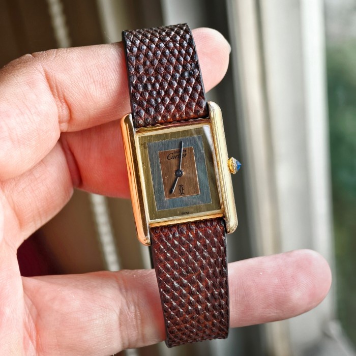 Jam Cartier Tank Trinity Vermeil (jam bekas manual winding) *
