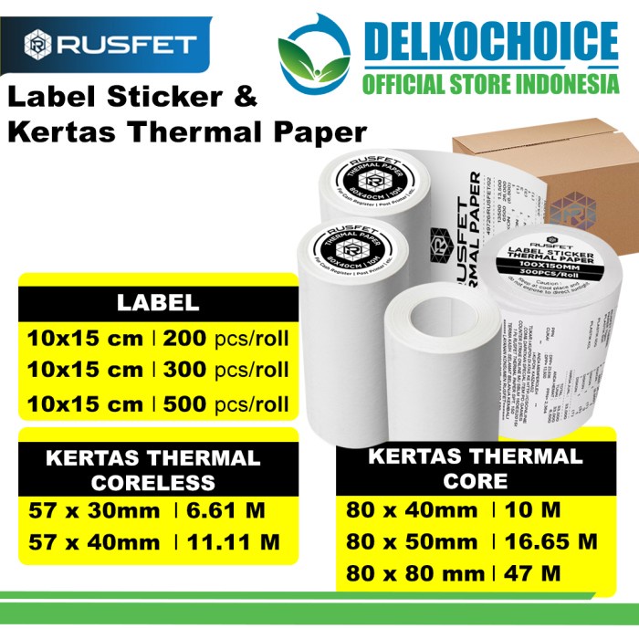 

Label Stiker & Kertas Thermal Printer Struk Kasir POS RUSFET DUS