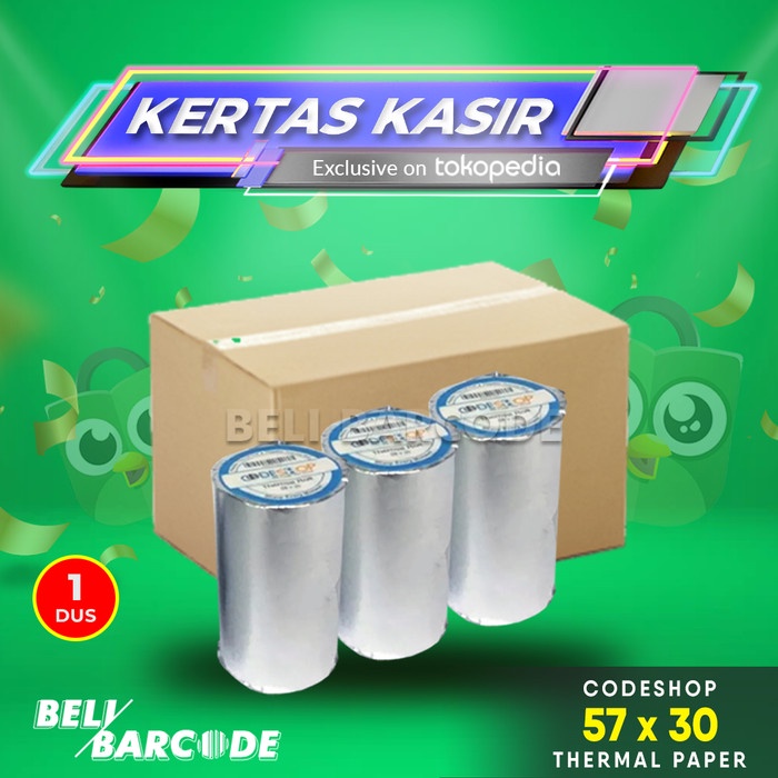 

1 DUS KERTAS STRUK THERMAL CODESHOP 57 x 30 MM CORELESS