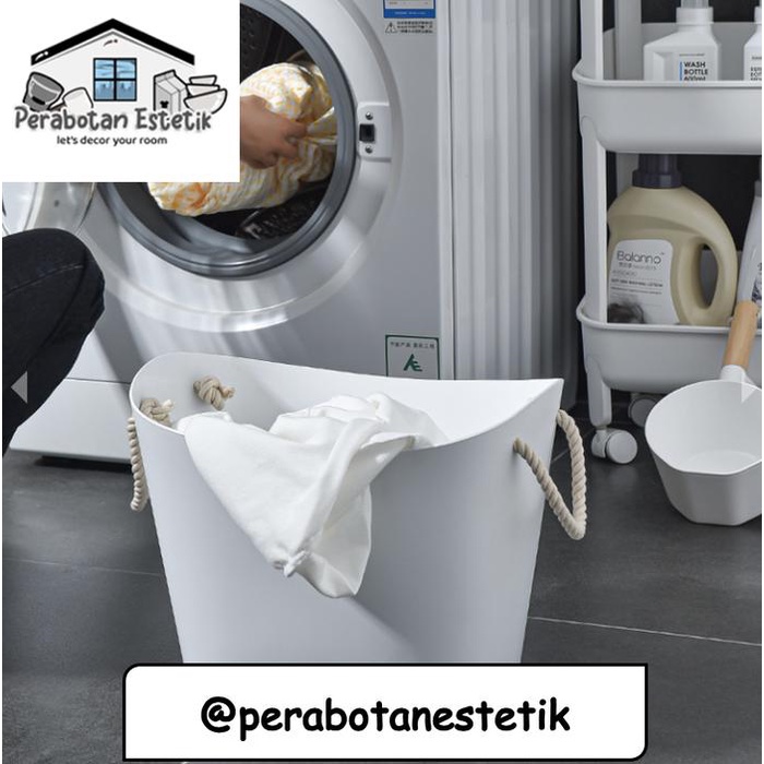 Ember Putih Estetik Tali Mewah Multifungsi Gayung Peralatan Kamar Mandi Toilet Perlengkapan Dapur