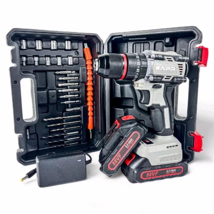 CORDLESS DRILL APR AP34+ 13MM BRUSHLESS FULLSET KOPER MESIN BOR BATERAI 88V APR AP34+ KEPALA BOR