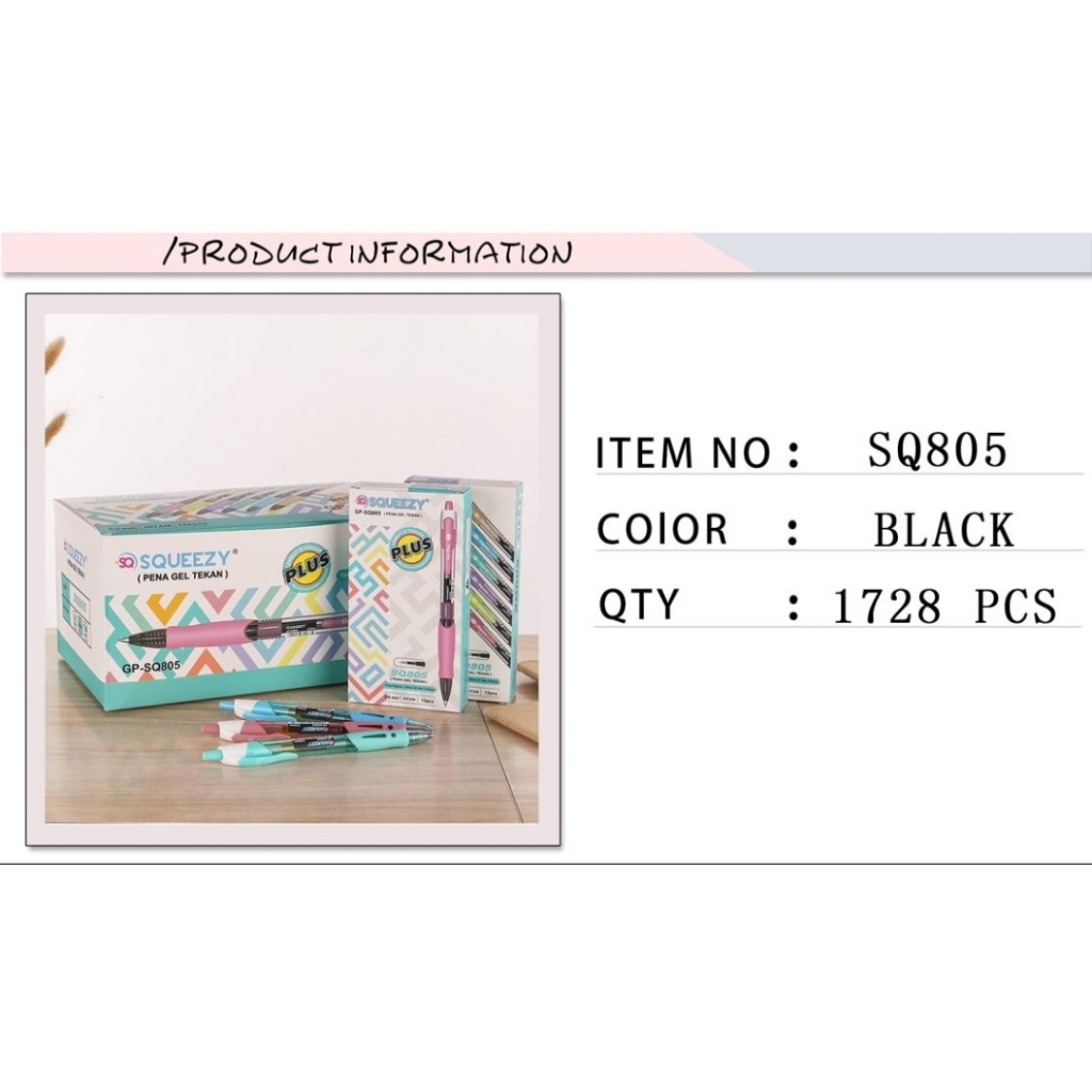 

Pulpen Gel Pen Cetek Squeezy Gp Sq-805 Retractable Isi 1 Box 12 Pcs - Hitam