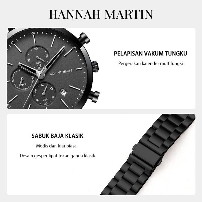 CUCI GUDANG.. HANNAH MARTIN JAM TANGAN PRIA ANALOG KUARSA KRONOGRAF TAHAN AIR MEN WATCH 109G