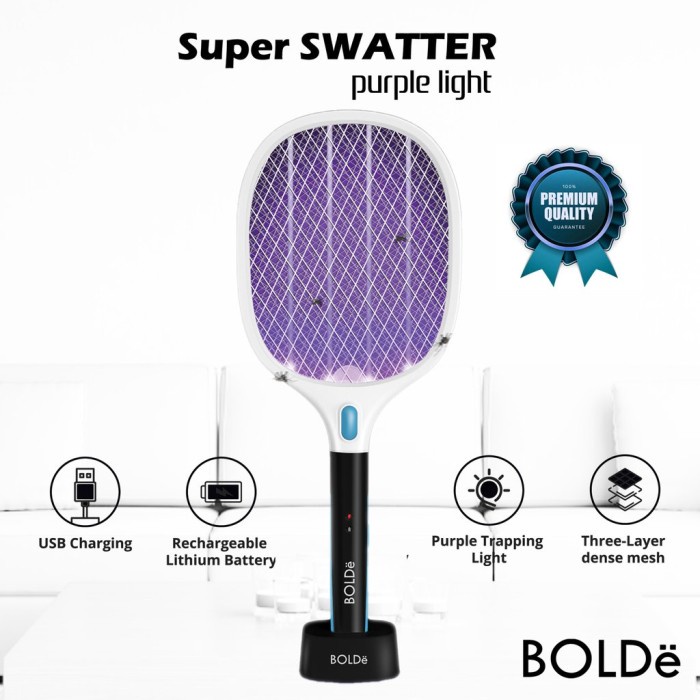 Raket Nyamuk Bolde Swatter 2 in 1 Raket Listrik Bolde Anti Nyamuk