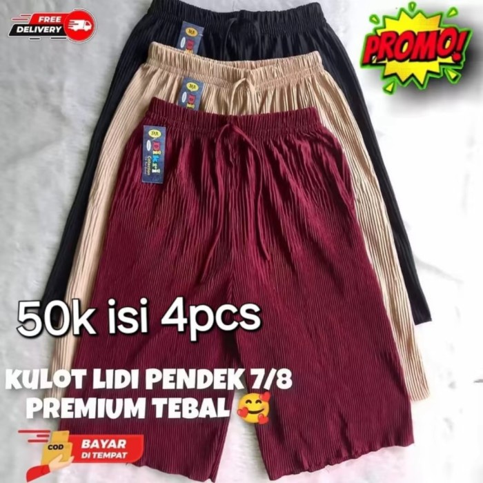 CELANA KULOT PLISKET LIDI JUMBO / KULOT LIDI PENDEK WANITA