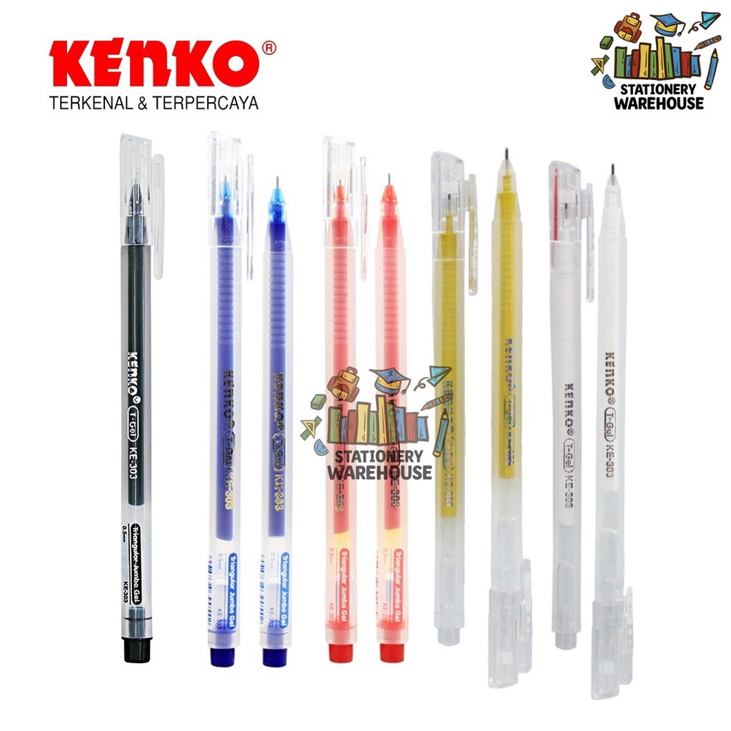 

Gel Pen KE-303 T-Gel Triangular 1 LUSIN KENKO / Pulpen / Pena 0.5 MM BLACK BIRU RED WHITE GOLD