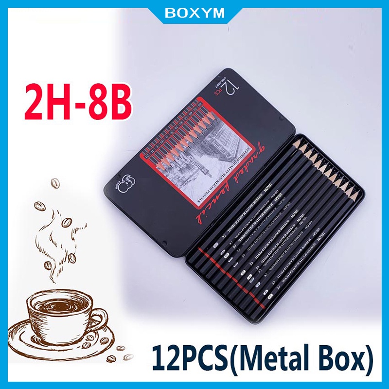 

12 pcs Pensil gambar sketsa set lengkap 2H H F B HB 2B 3B 4B 5B 6B 7B 8B Charcoal Pensil Set