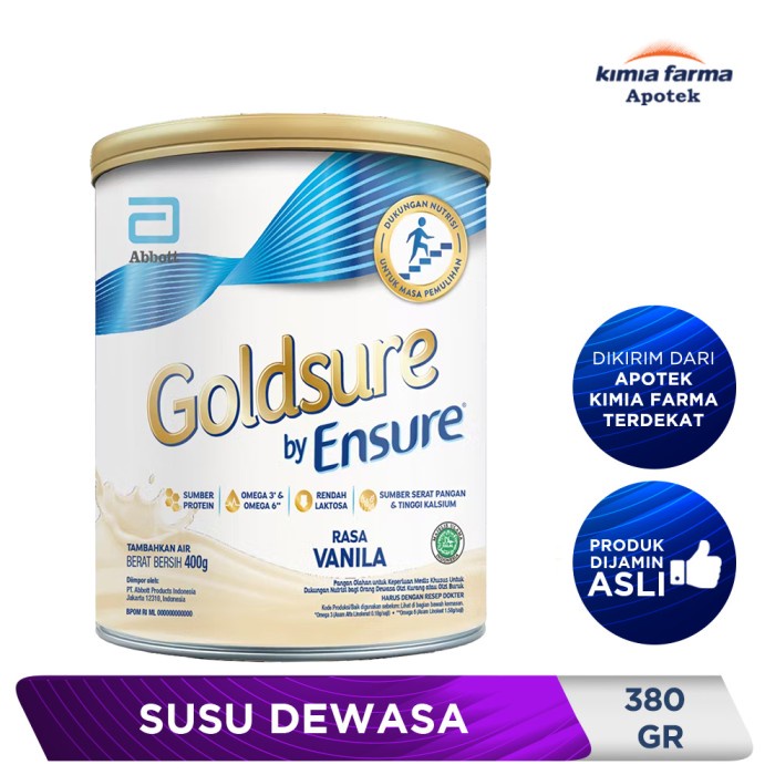 

Terlaris Goldsure By Ensure Vanilla 400 Gr / Susu Dewasa / Kimia Farma Ready