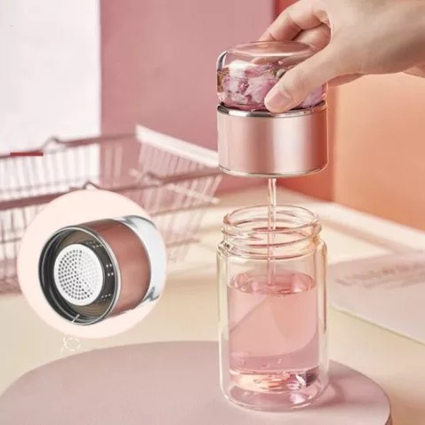 

BEST !! Tea Filter Drinking Bottle Double Wall 320 ML / Botol Minum Penyaring