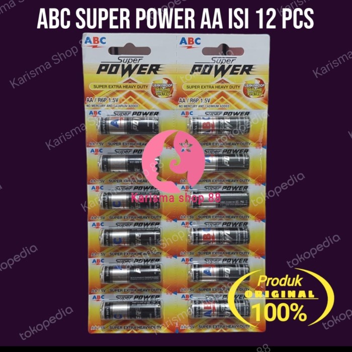 Lengkap- Baterai ABC Super power AA-A2 isi 12 pcs