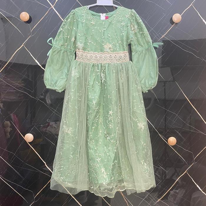 SALE PROMO SALSA DRESS - DRESS ANAK PEREMPUAN MUSLIM MODEL BROKAT MOTE FREE KRUDUNG USIA 8 - 10