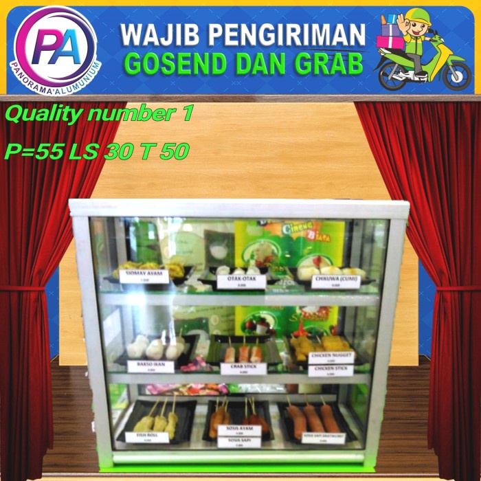 MacamKita- Etalase kaca Aluminium berjualan makanan warteg/minuman.