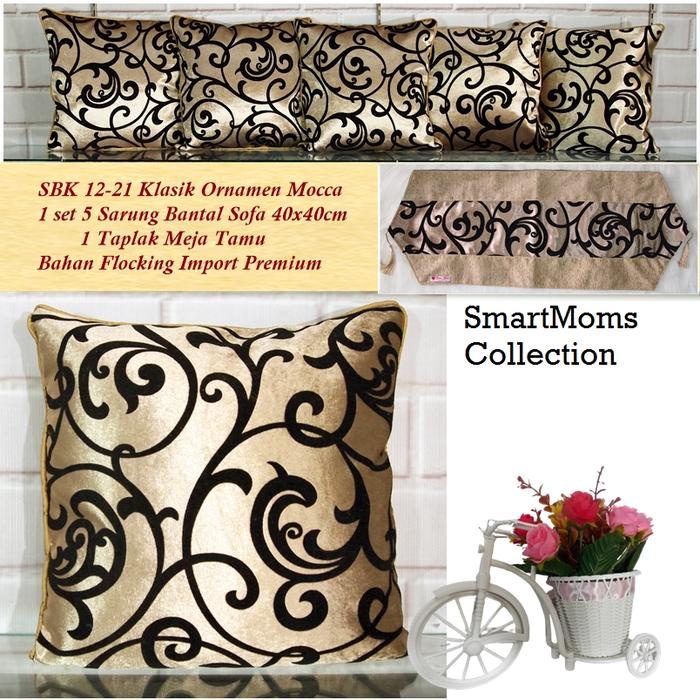 murah- SARUNG BANTAL SOFA KURSI SHABBY CHIC / SBK SET 40X40 KLASIK MOCCA BUNGA Kain