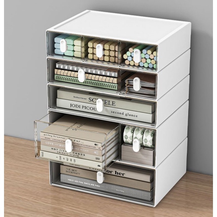 

Organizer penyimpanan serbaguna susun/Kotak penyimpanan laci alat tulis aksesoris kuas buku note