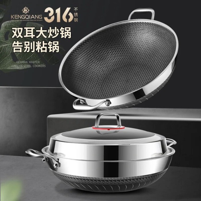 40cm wok pan 316 stainless steel non stick wok household cooking pan
