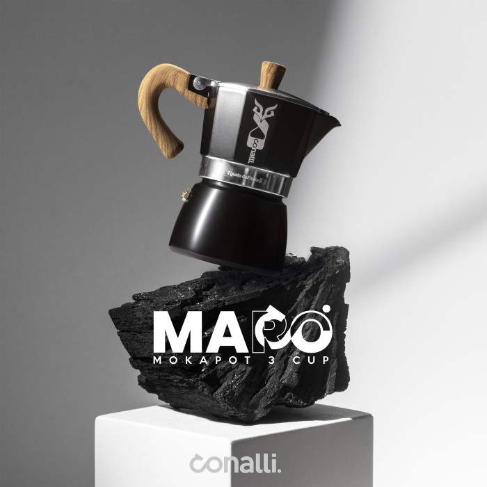 

Maro Mokapot 3 Cup Special Edition Wood Handle Coffee Espresso Maker Moka Pot Conalli 150ml - Black