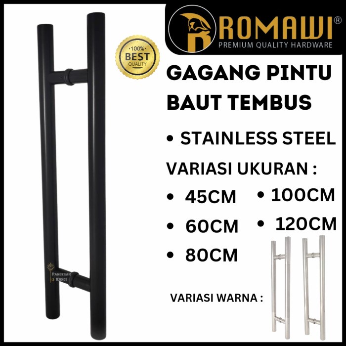 PULL HANDLE GAGANG PEGANGAN PINTU BULAT STAINLESS FULL HITAM 60CM
