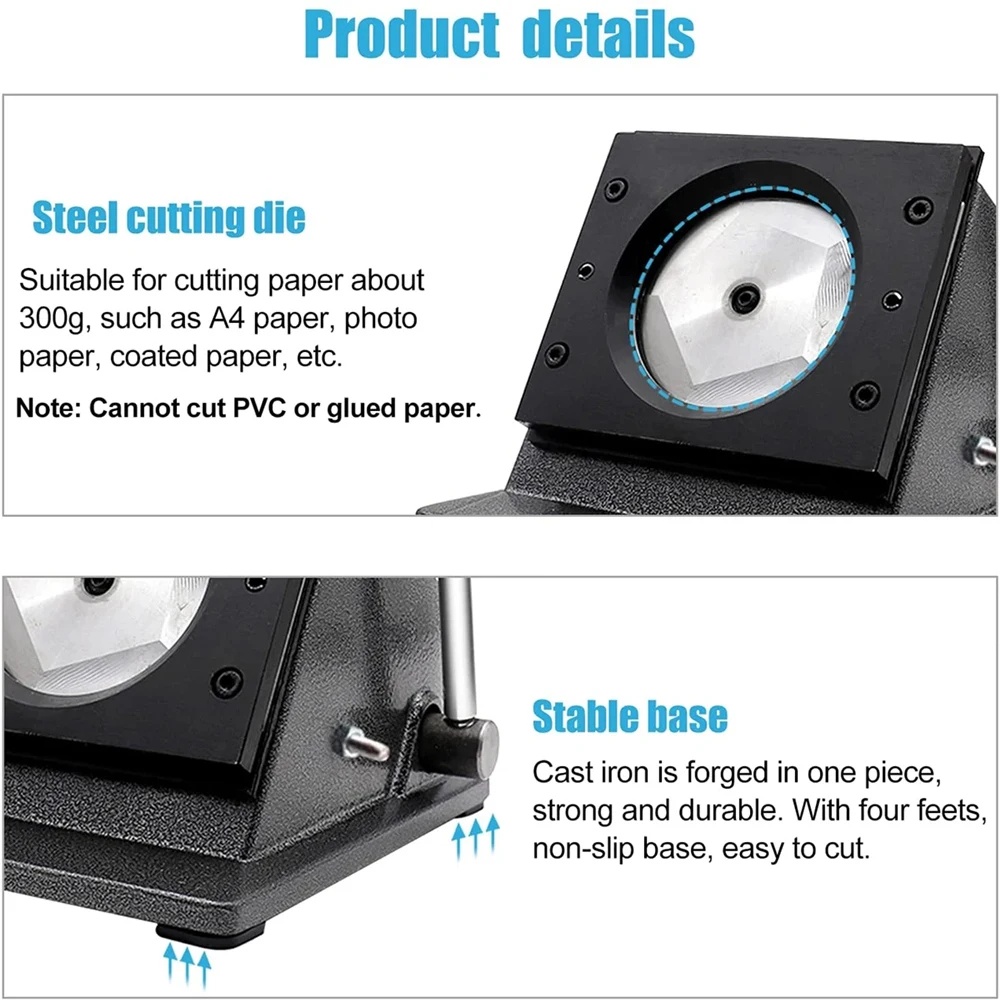 DIY Round Badges Paper Circle Cutter, Round Paper Circle Punch, 25-75MM Hand Metal Circle Cutter for