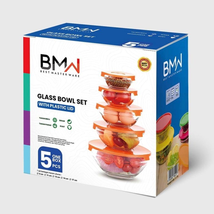 silahkan- 1 Set 5 Pcs Mangkok Mangkok Kaca dengan tutup Mangkok Makan Premium