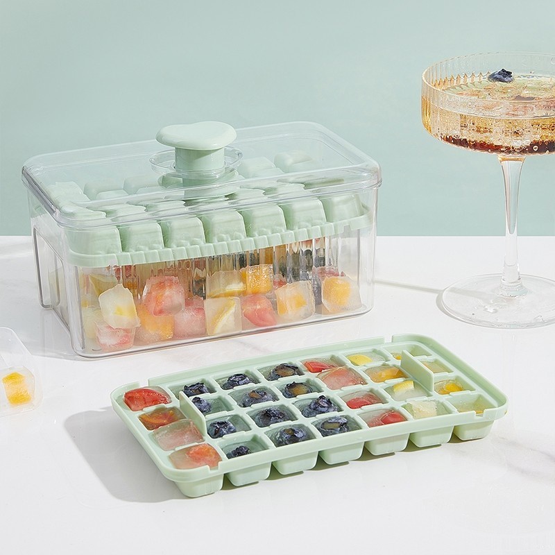 UM1 Es Batu Love Maker Cetakan Es Batu 32 Grid 2 Tray Wadah Transparan Dengan Tutup Wadah Es Batu