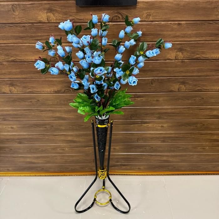 New Bunga hias bunga sudut mawar 14 cabang bunga pelastik satuset bunga dan pot Besi