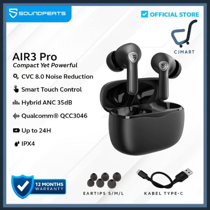 SoundPEATS Air3 Pro Hybrid TWS ANC True Wireless Earbuds AIr3pro Air 3 Unit Baru/Segel - Garansi