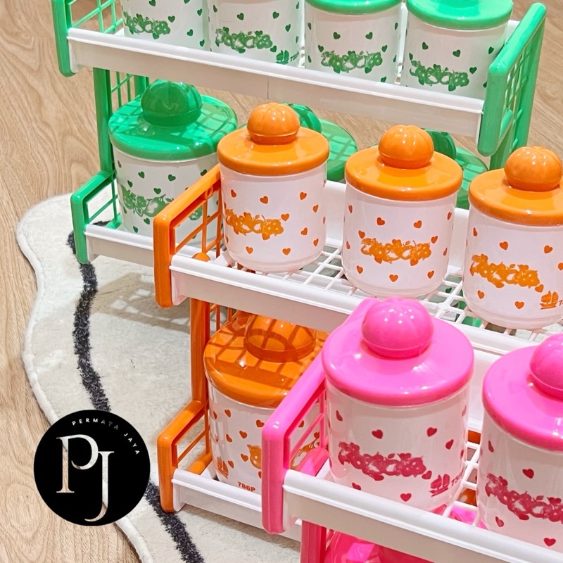 UM1 Rak Bumbu Set Tempat Bumbu Set KItchen Set / RAK 2 TINGKAT + 7 TEMPAT BUMBU WARNA PLASTIK +