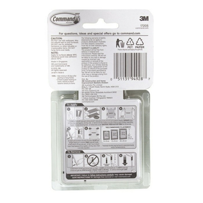 

3M COMMAND HOOK SMALL PICTURE HANGING STRIPS 1.8 KG 17205