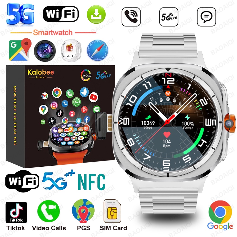 Ultra Smart Watch Men Women 200W Hd Video Call Smartwatch 4G/5G Sim Card Gps Map Wifi Rotary Camera