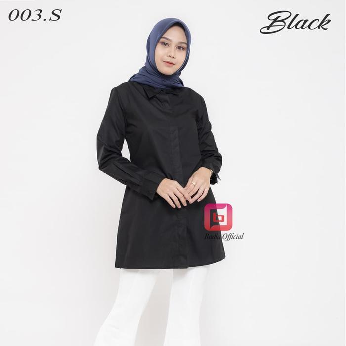 KEMEJA TUNIK HITAM POLOS PANJANG KANCING NUTUTUPI BOKONG PANTAT WANITA