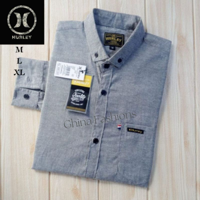Kemeja pria Polos Lengan Panjang Original Hurley Model Slimfit Kemeja cowo polos lengan panjang