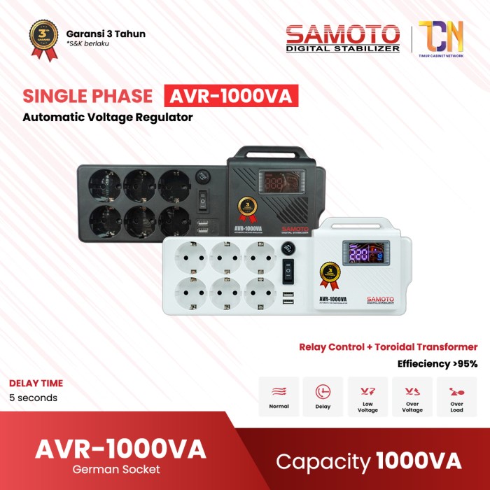 Ready SAMOTO Stabilizer Relay 1000VA GERMANY Socket Colokan Stop Kontak AVR Stabiliser Relay