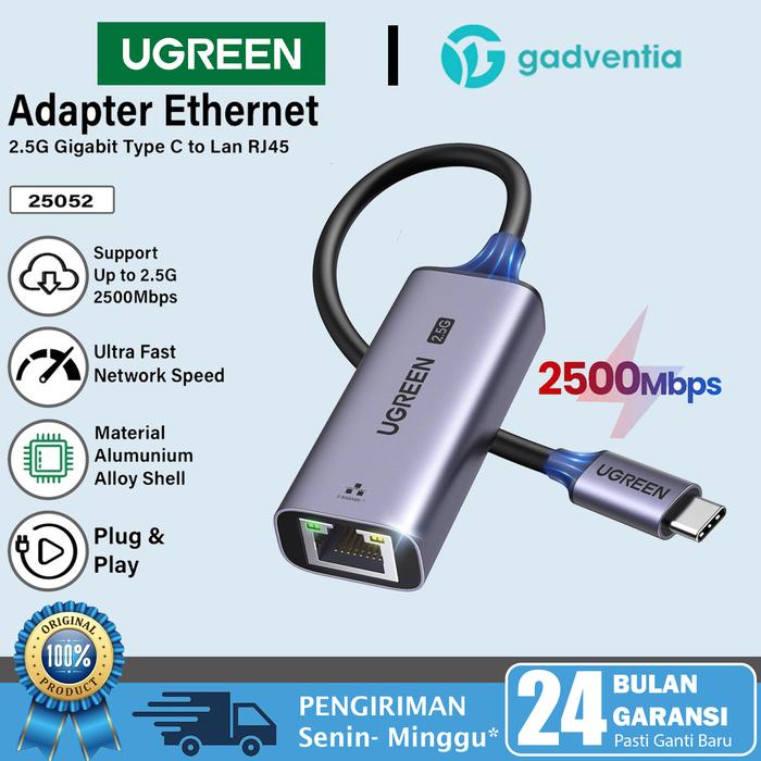 Ready UGREEN Adapter Lan USB Type C To RJ45 Gigabit Ethernet Up To 2500Mbps For Macbook Air Pro Asus
