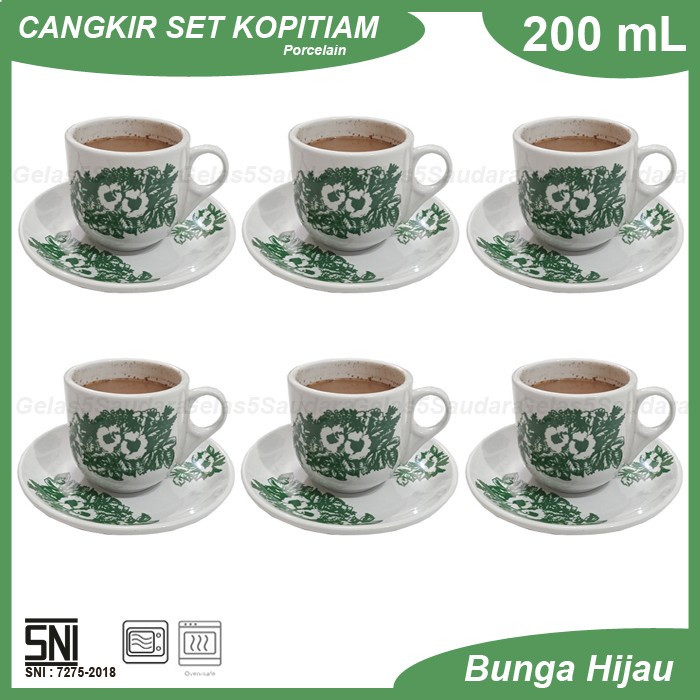 1 SET 6 PCS Cangkir Kopitiam/Gelas Kopitiam/Cangkir Kopi/Cangkir Keramik/Cangkir Kopitiam Porcelain