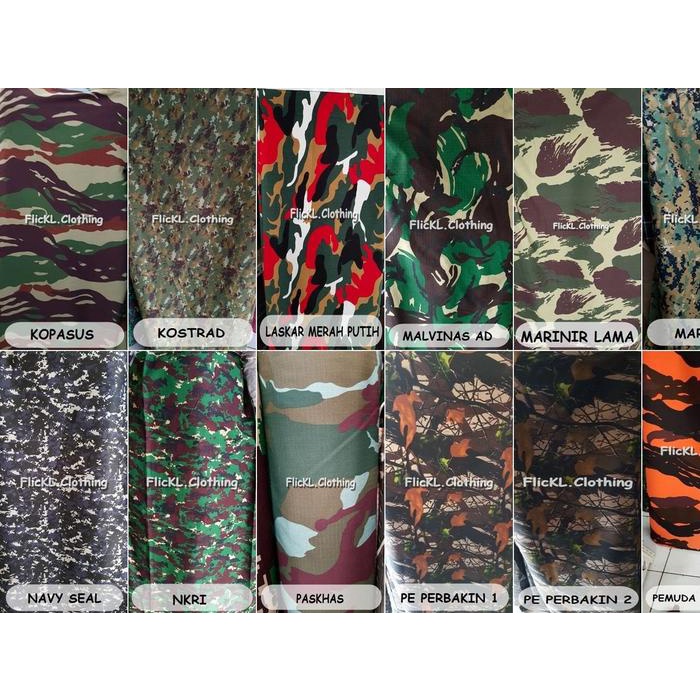 Luno- Bahan Kain Loreng Camo Celana Pants Cargo PDL Twill Polos Ripstop