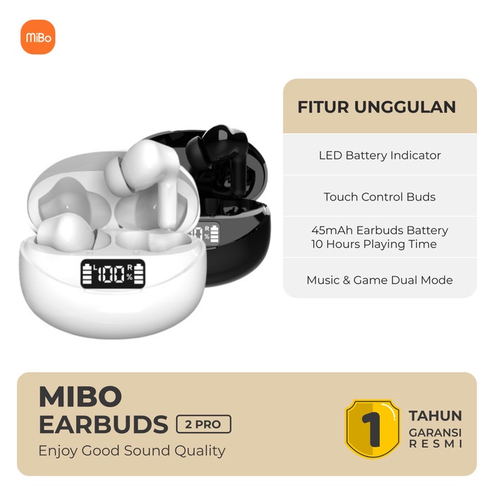 Mibo Airpods 2 Pro TWS Earbuds Bluetooth 5.3 IPX-5 10Hours Battery
