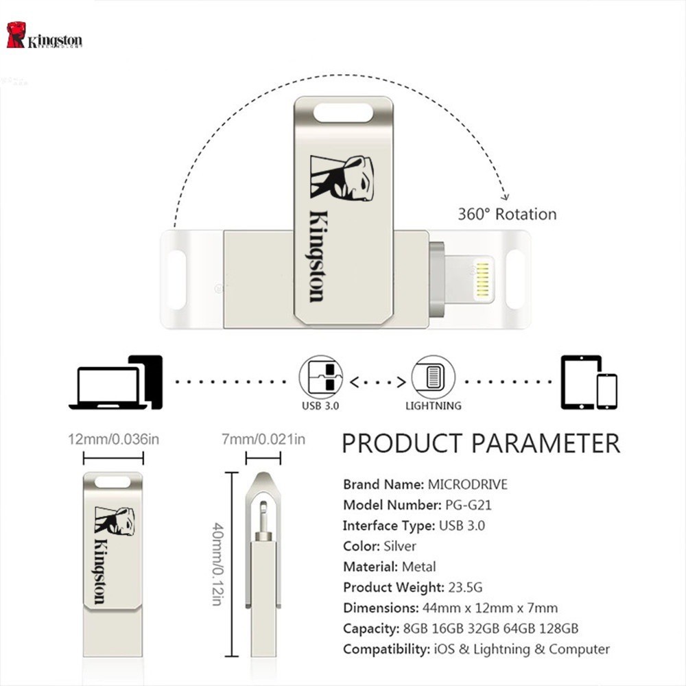 OTG FLASHDISK 1TB IOS, IPAD, PC, USB 3.0, 2 IN 1, VENDA QUENTE, PRATA OTG PEN DRIVE FOR IPHONE