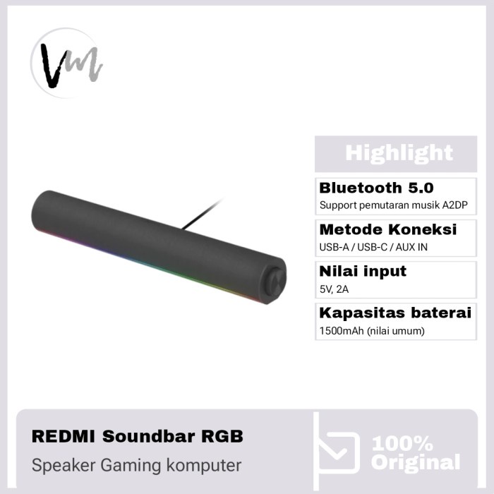 Xiaomi Redmi Speaker Soundbar komputer Bluetooth AUX koneksi Desktop Laptop Gaming RGB computer
