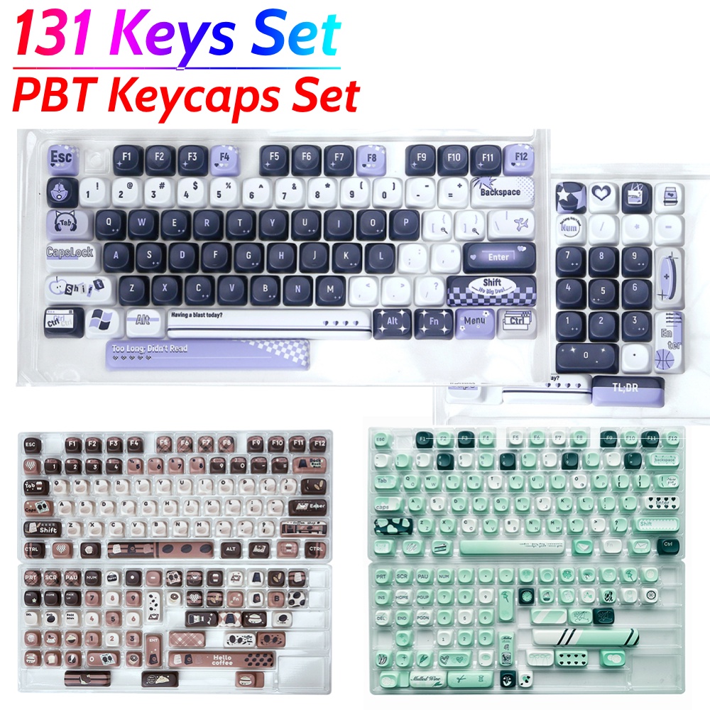 131 Keys Set PBT Keycaps Set Mechanical Keyboard Keycaps Cute Keycaps for 60 65 75 100 Percent Mecha
