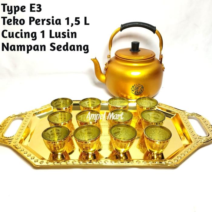 1 SET TEKO, GELAS DAN NAMPAN UNTUK AIR ZAM ZAM HAJI UMROH SOUVENIR HAJI UMROH