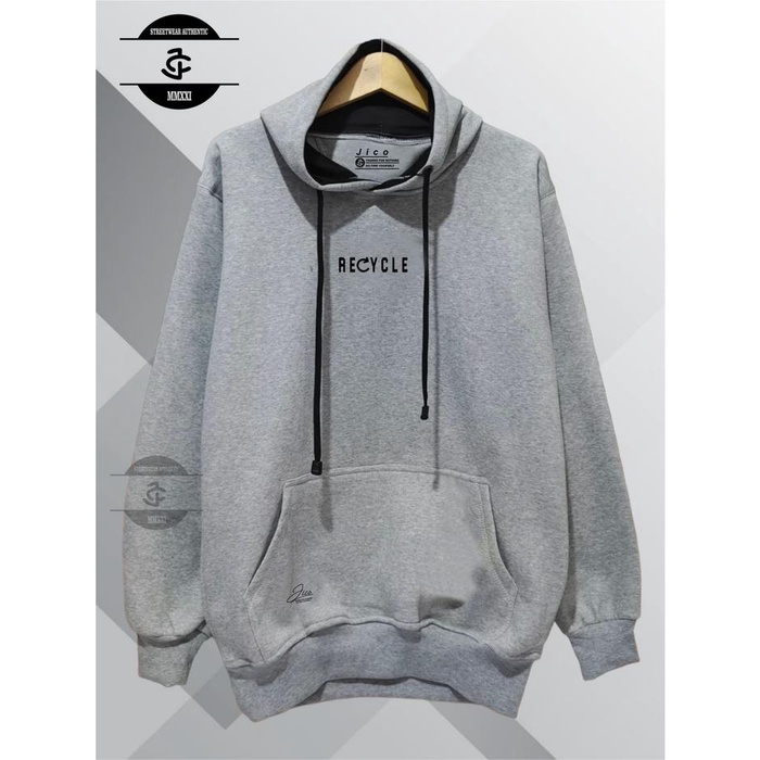 Aesthetic Hoodie Brand JICO Distro Lokal Kota Bandung List Recycle Warna Abu Muda -AmanahJaminan