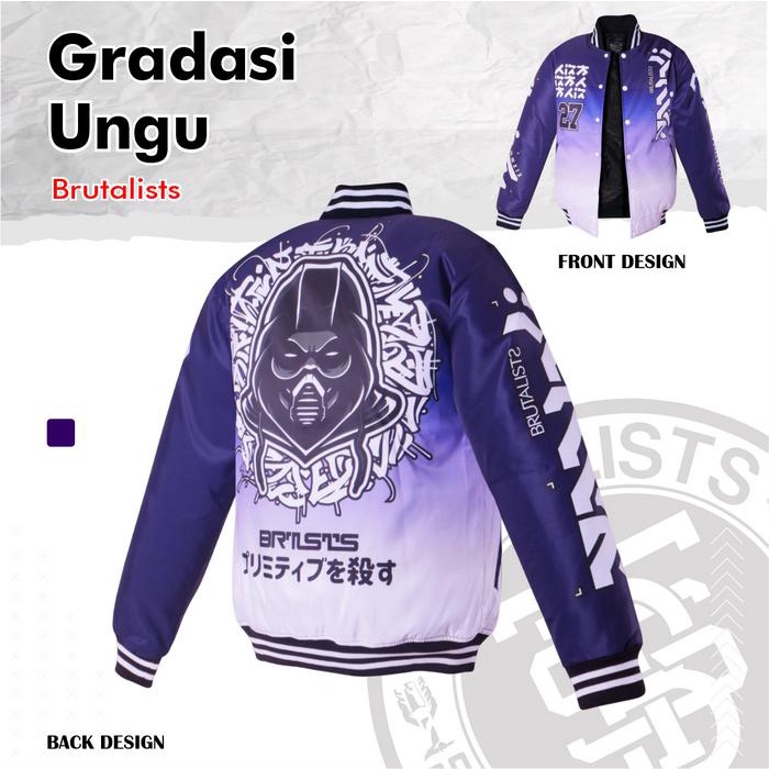 Jaket Baseball Varsity jacket Pria Wanita Printing Motif GRADASI UNGU vintage -AmanahJaminan