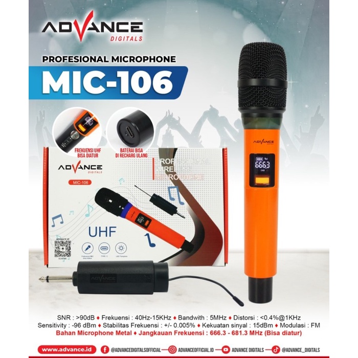 Ready stock] Advance MIC-106 UHF Profesional Microphone Mic Wireless