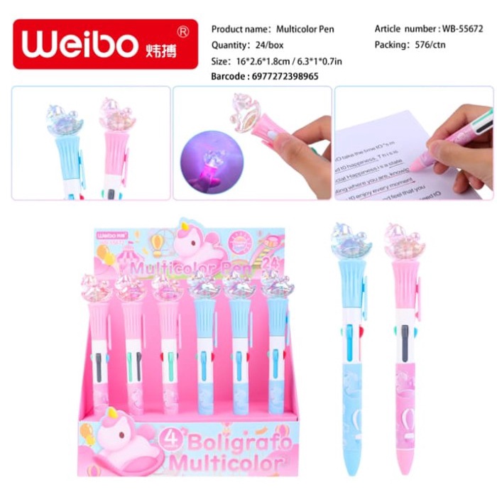 

```````] ballpoint ujung led lampu rainbow ( 4 warna ) weibo unicorn / paw / beruang / butterfly