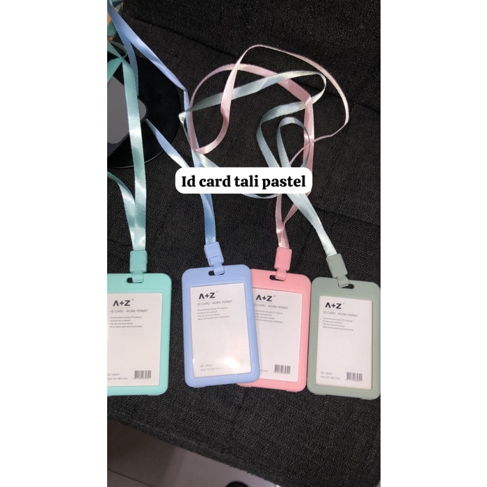 

] id card ajp a+z warna pastel satuan ( ada 4 macam warna pink / biru /hijau /abu hijau) plus tali