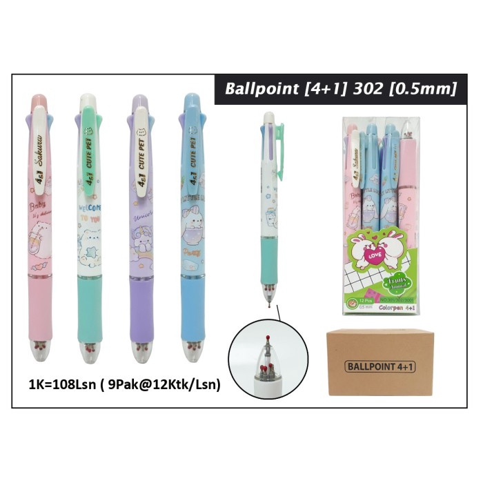 

Ready oke] ballpoint 5 warna fancy 4+1 benny kode 3001 /301 / 302 satuan lancar