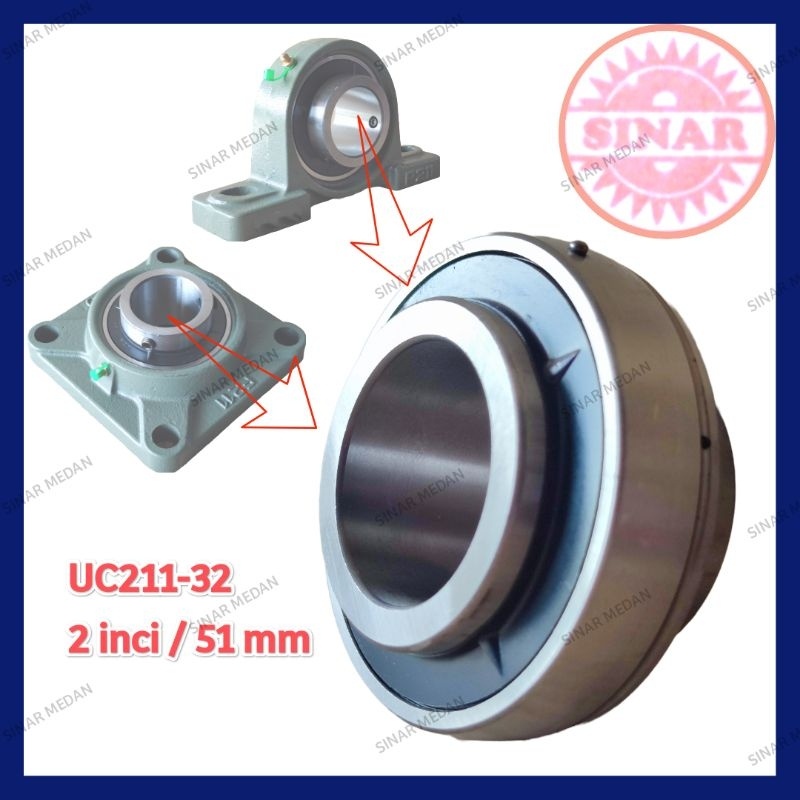 BEARING UC211 PILLOW BLOCK UC 211 LAHAR DUDUK UC211-32 2 INCI 1PC