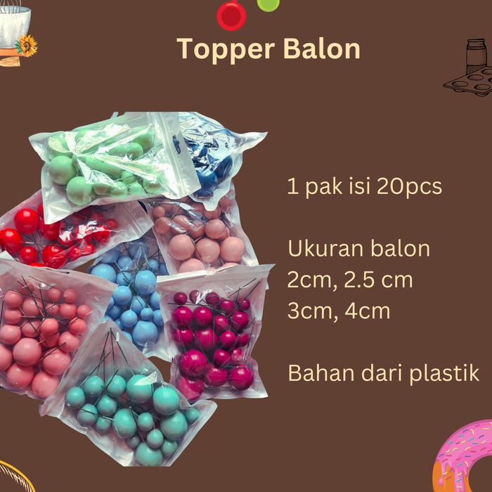 Mntb" Cake Topper Balon Bola Isi 20 Pcs