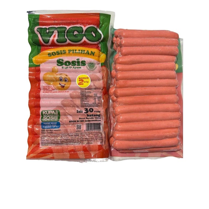 

Kuliner.Kita Vigo Sosis Sapi Kemasan 720Gr Isi Kurleb 30Pcs Frozen Food Makanan Sosis Merah Seblak